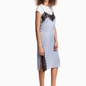 H&M x Coachella, Lilac and Black lace slinky slip dress. Dual side slits